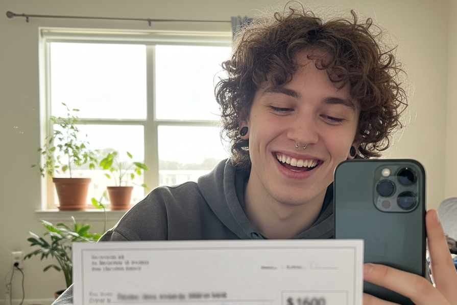 Happy renter with refund check