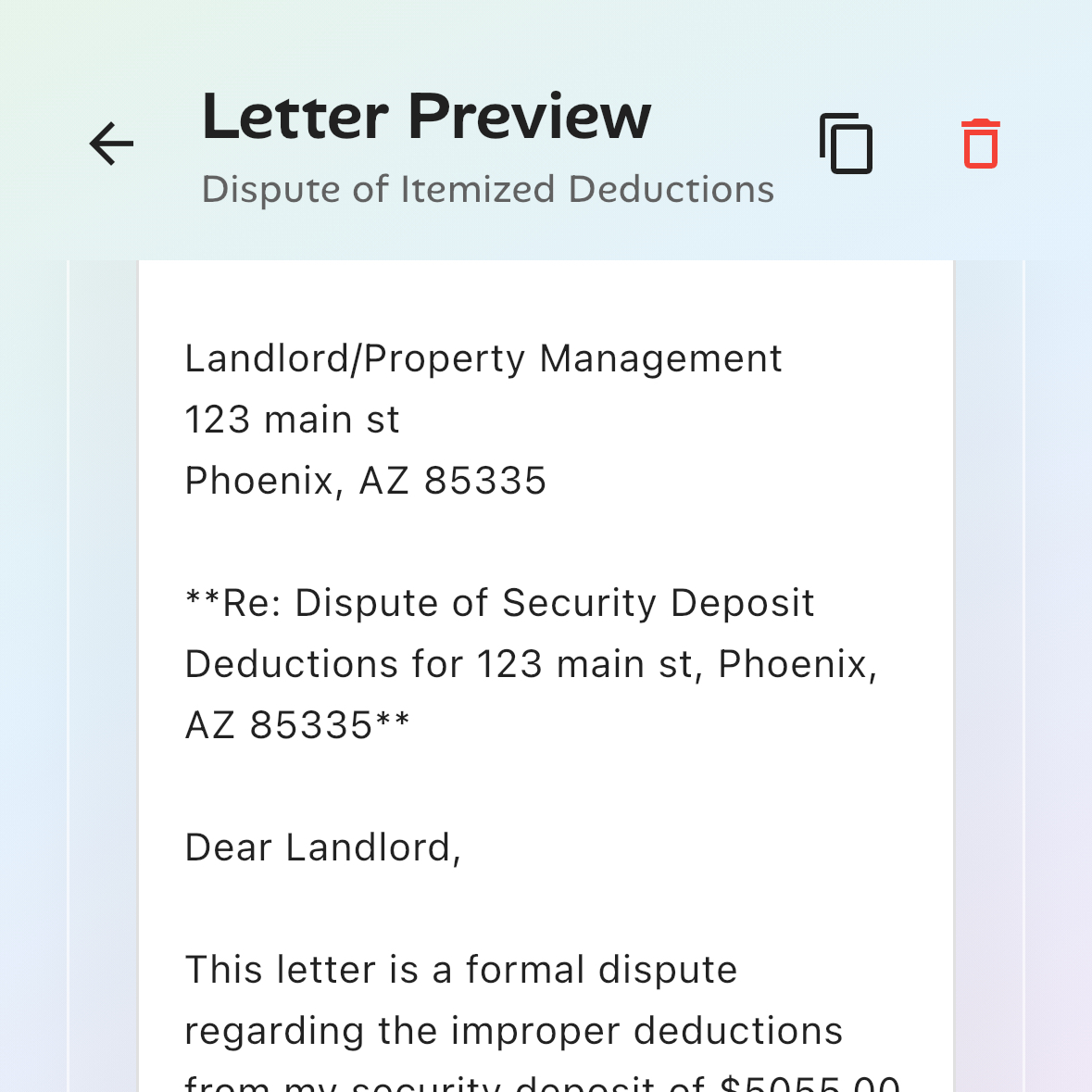 Professional security deposit demand letter preview with state statute citations