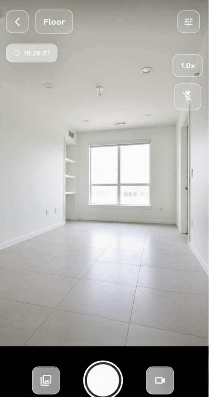 DepositGenie photo capture interface showing timestamped, GPS-tagged evidence collection